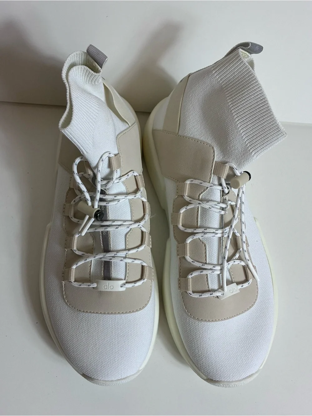 Alo Wanderer Womems Size 9 Sneakers High Top Sock Shoes Bone White Athleisure